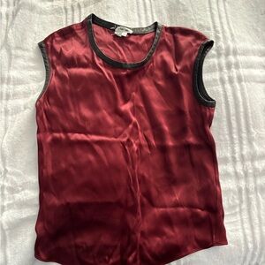 Silky Maroon Sleeveless Top with Black Trim